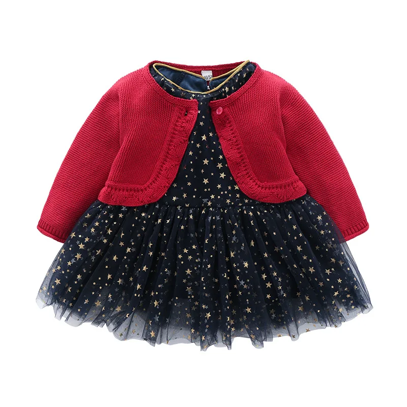 

Fashion Newborn Baby Girls Clothing Sets Girls Long Sleeve Dress + Sweater Cardigans Children Outfits Sets Spring Autumn Clothes