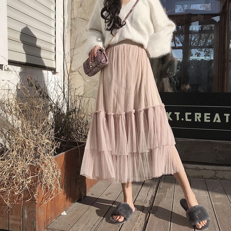 Юбка из прозрачной ткани с эластичной резинкой на талии плиссированная длинная юбка принцессы на весну и лето Falda Larga Gonne Going Saia