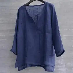 Плюс размер Мужская короткая дышащая удобная однотонная блуза с v-образным вырезом и длинными рукавами Harajuku Свободный Повседневный