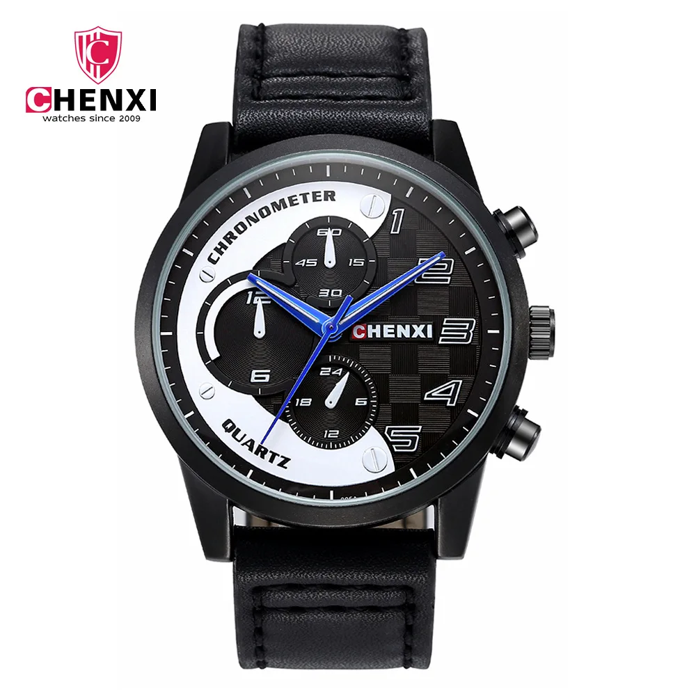 CHENXI Лидирующий бренд человек кожаный ремешок Повседневные часы черный браслет Наручные часы Повседневное Бизнес мужской часы подарок