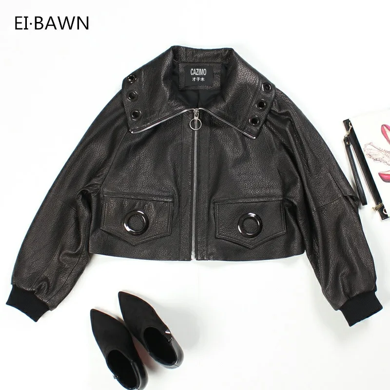 2018 New Spring jacket women black suede cute leather jackets casual short full loose motorcycle fashion Korean Style | Женская одежда