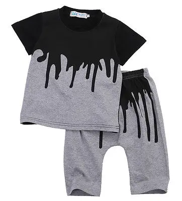 

2019 New Fashion 1-4Years Summer Baby Boys Clothing Set Short Sleeve Black Baby Boy Clothes Set Children T Shirt Pant 2pcs Set