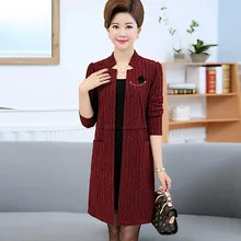 Большой размер 5XL вязаные свитера для женщин среднего возраста кардиган женский длинный рукав тонкий длинный вязаный пальто Весна Осень элегантная одежда