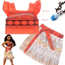 2017 Princess Moana Cosplay Costume for Children Vaiana dress Costume with Necklace for Halloween Costumes for Kids Girls Gifts 2017 Princess Moana Cosplay Costume for Children Vaiana dress Costume with Necklace for Halloween Costumes for Kids Girls Gifts