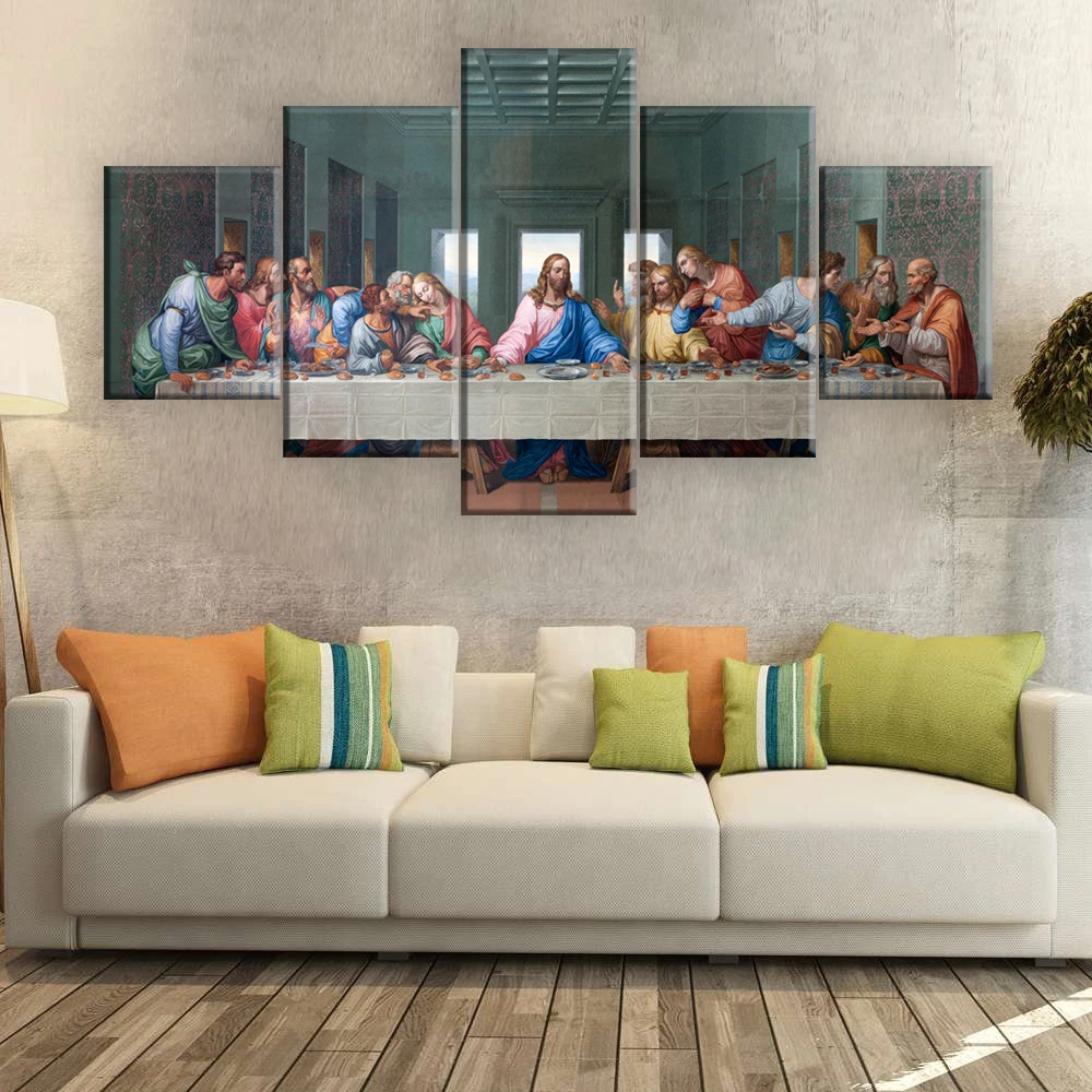 

ArtSailing 5 panels HD Print oil Painting The Last Supper Leonardo Da Vinci Christian Wall Pictures For Living Room kitchen Room