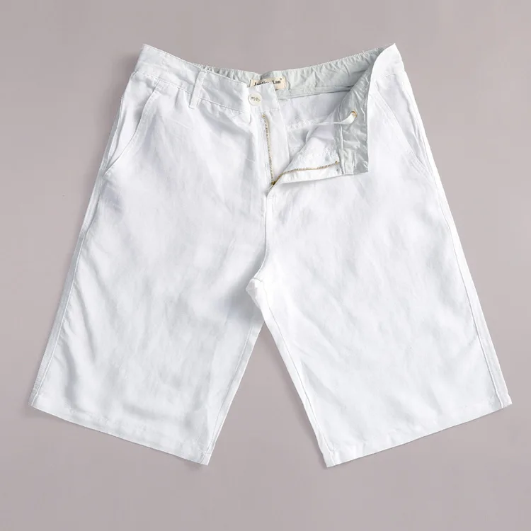 Новинка, мужские хлопковые льняные шорты, пляжные повседневные шорты, мужские летние короткие штаны YiRuiSen, брендовая одежда Bermuda Masculina#0330k - Цвет: white