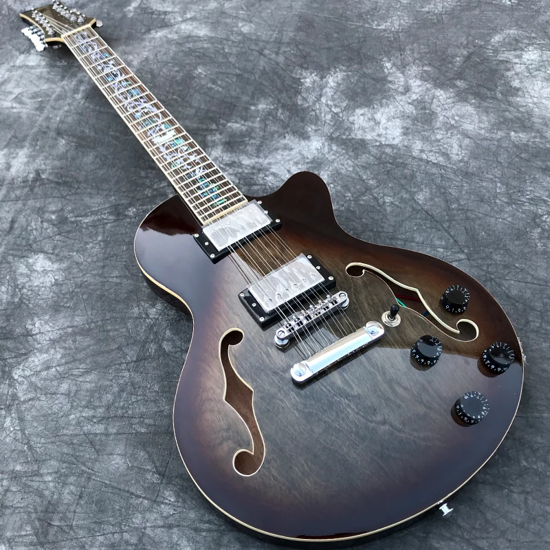 

Grote 12 Strings Semi Hollow body Electric Guitar with F holes, Abalone Flower inlaid fretboard, High quality guitarra