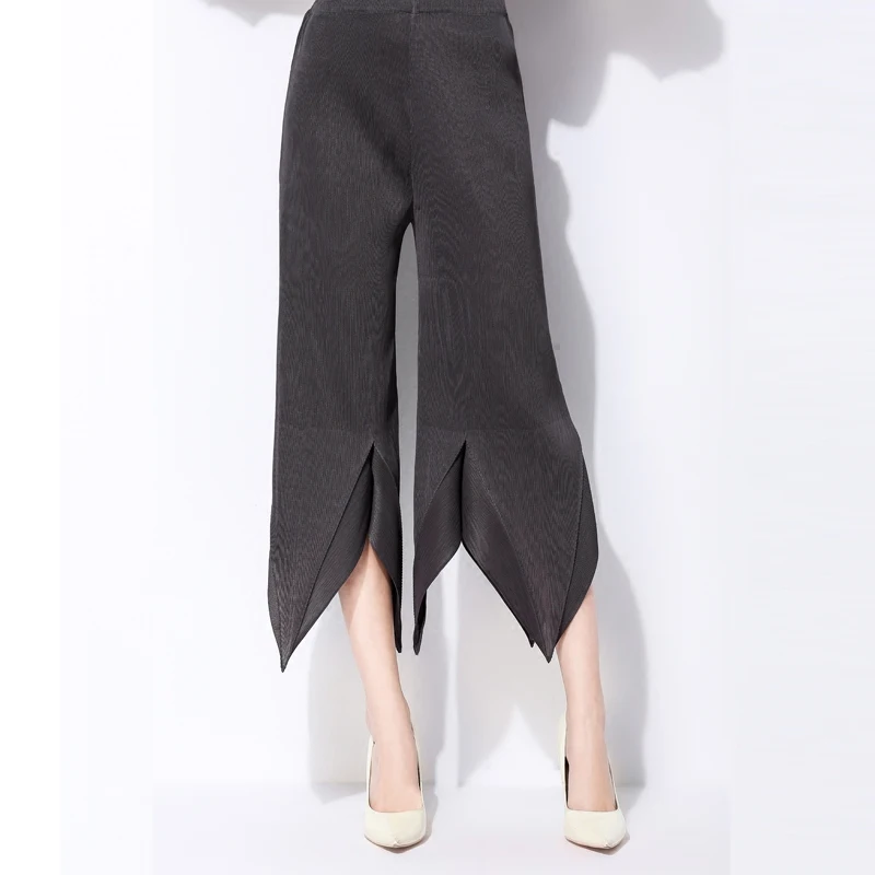 

Changpleat 2018 elastic waist Solid women's pants Miyak Pleated trousers Loose large size Women wide leg pants Fashion Tide P0