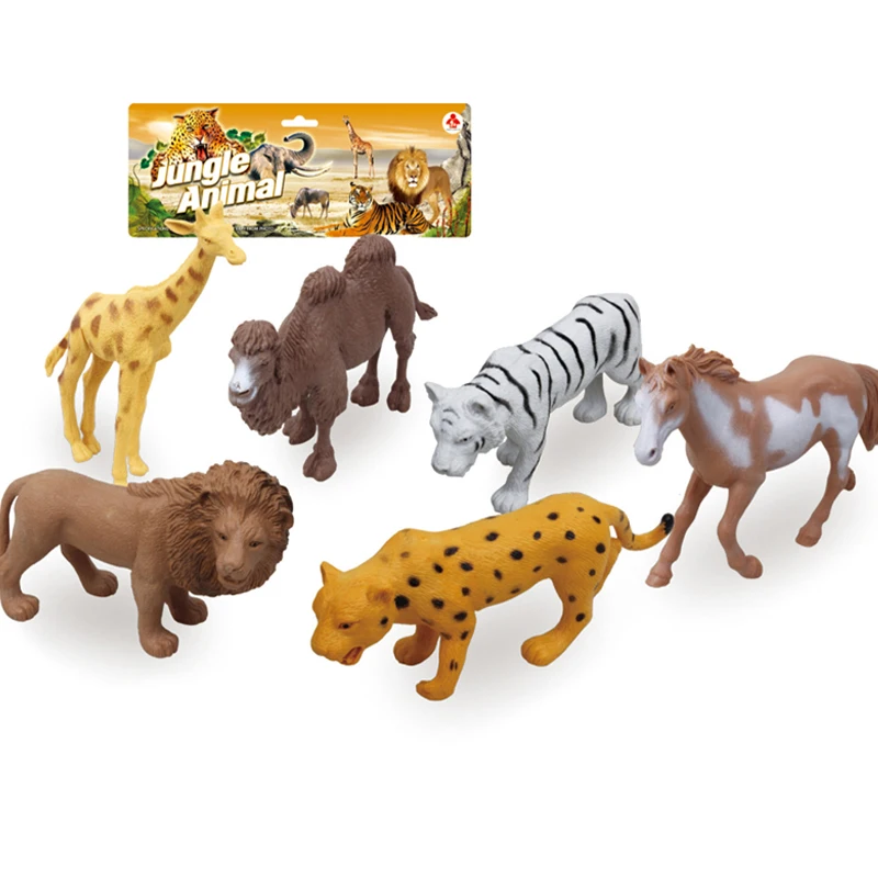 

6pcs/set Plastic Zoo Animal Figure Tiger Leopard Giraffe Panda Kids Toy Lovely Wild Animal Rubber Toys Collection Set Children