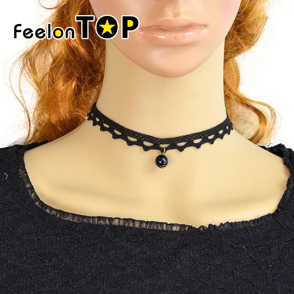 Feelontop Minimalist Punk Rock Style Gothic Black Lace