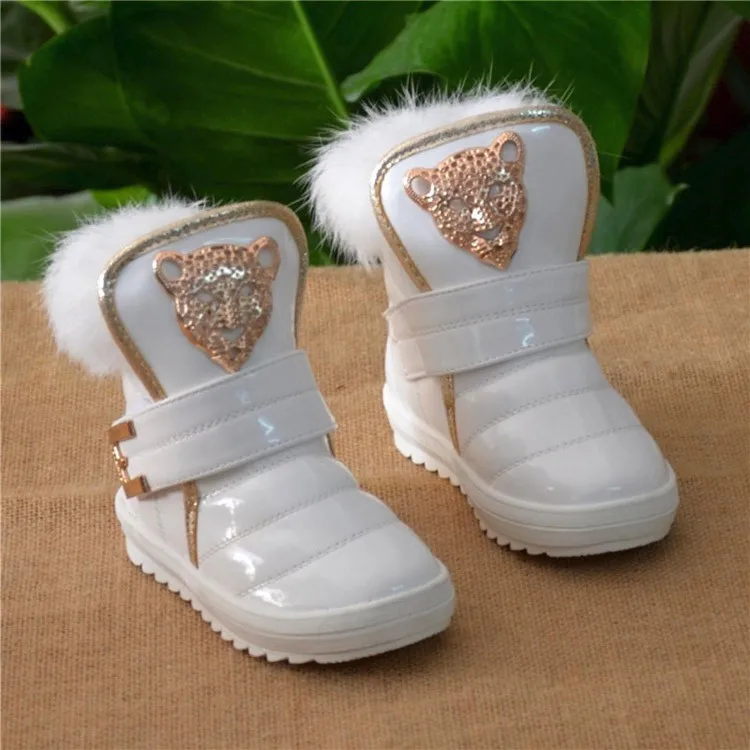 Обувь для детей Мода 2017 г. новый утолщаются Обувь для девочек действительно плюшевый кролик теплая леопардовая Детские Зимние ботинки для о...