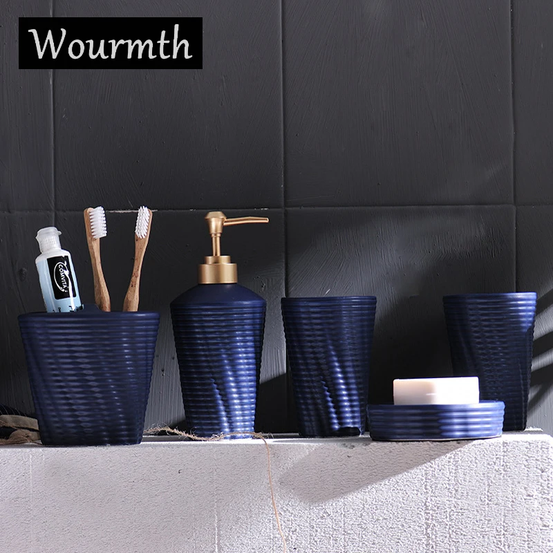 

Wourmth Nordic Matte ceramic wash five sets of bathroom products Simple white wash set bathroom Lotion bottle Toothbrush cup se
