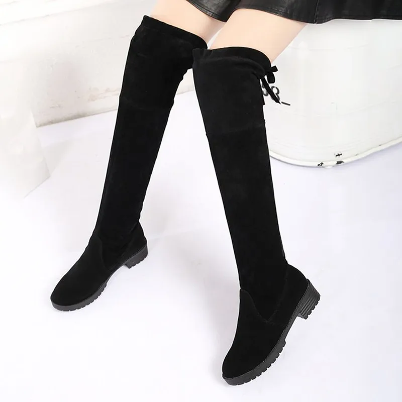 

Low Heels Keep Warm Women Boots Over The Knee Boots Woman Stretch Fabric Knee High Boots Female Autumn Women Shoe Botas Mujer