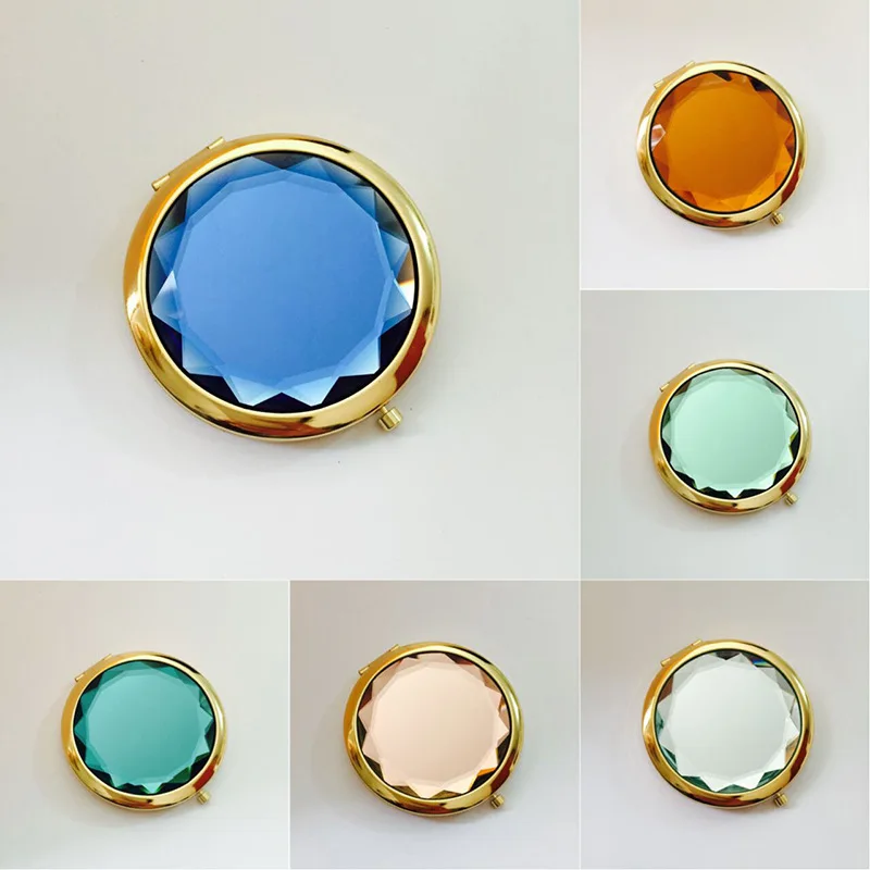 Wholesale 200 Pieces 70mm Round Mini Pocket Crystal Compact Mirror Double Sided 2x Magnifyingin