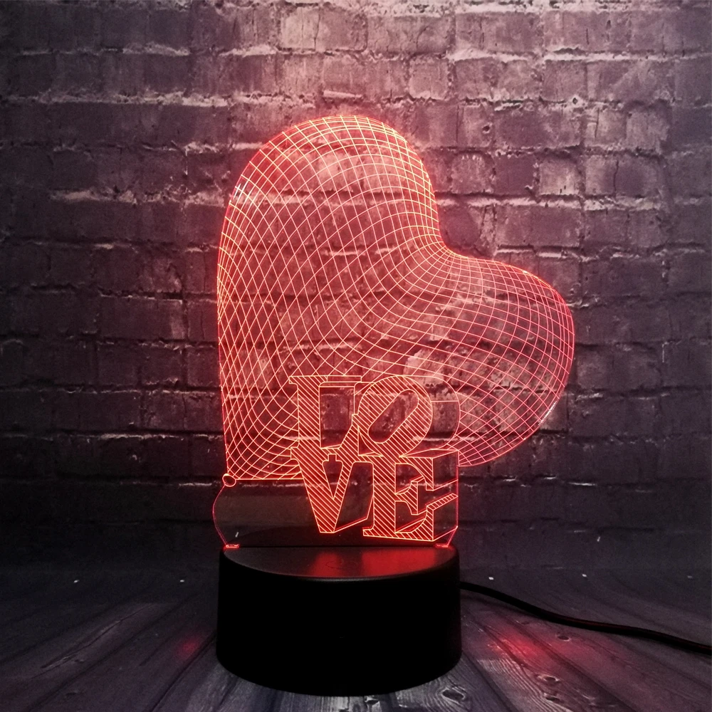 Новинка романтическая любовь слово милое сердце 3D светодиодный USB лампа