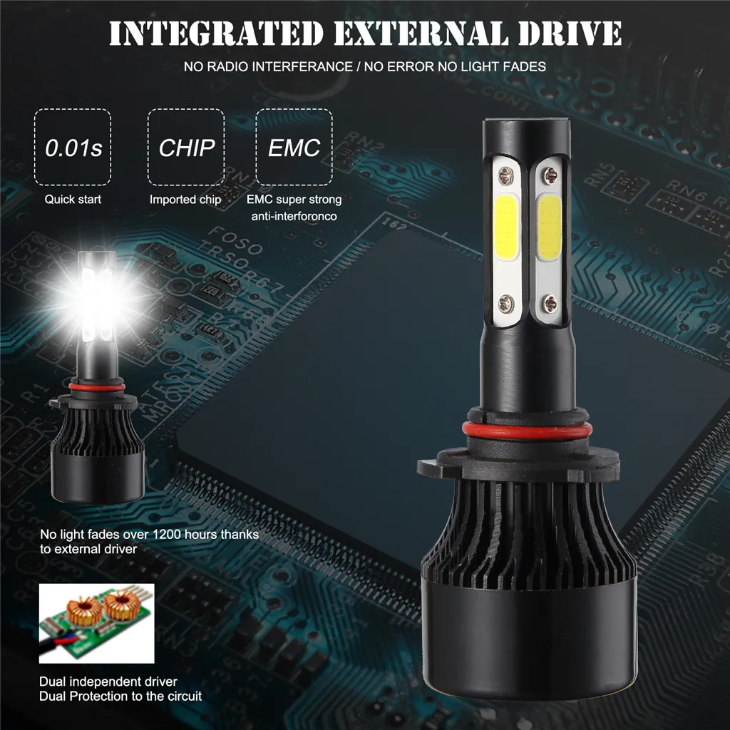

4-sides 9005/HB3 170W 255000LM Pure White 6500K COB LED Headlight Bulb Conversion Fog Light HID LED Headlight Bulbs
