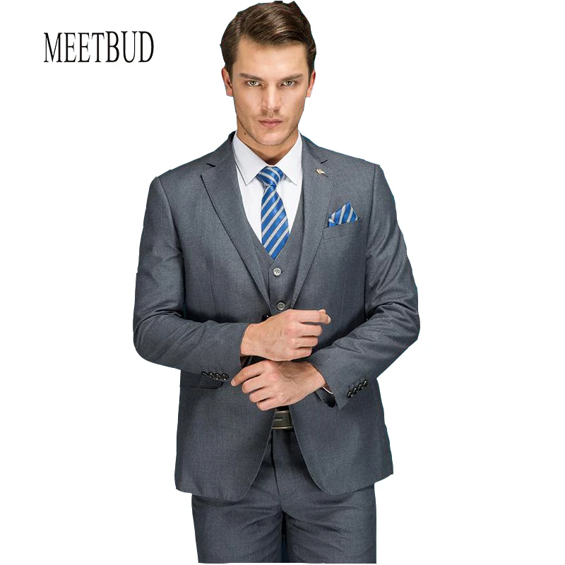 Meetbudブランドファッション男性スーツ結婚式スリムフィットビジネス服装カジュアルパーティー男性スーツドレス ジャケット パンツ 2ピースダークグレー Suits Aliexpress