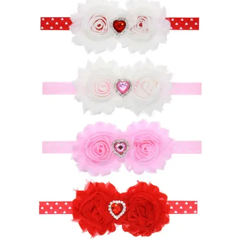 

10pcs New Arrival Toddler Girls Flower Headbands 4 Colors Rhinestone Heart Hair Band Valentine's Gift For Baby Children Headwear