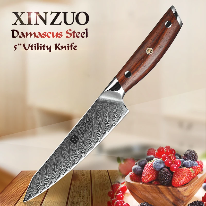 Online XINZUO 5 cuchillo utilitario japonés VG10 Core Damasco acero cocina cuchillos hoja afilada para pelar fruta rebanadora palo de rosa