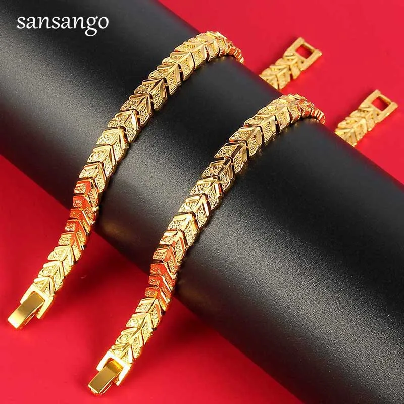 New Arrival Hip Hop 24K Golden Curb Link Chain Bracelet Male Jewelry For Men Women Luxury Bangle Party Gift Wholesale 18cm