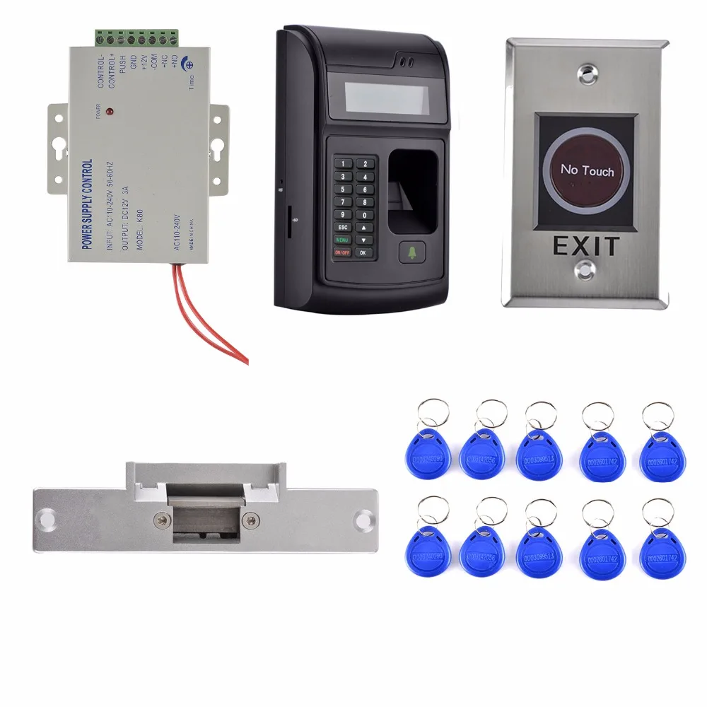 

Strike Door Lock +Power Supply+3000 Users LCD Fingerprint 125KHz RFID ID Card Reader Door Lock Fingerprint Access Control Kit