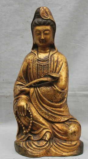 

xd 001403 11" China Chinese Buddhism Bronze Seat Ru Yi Kwan-yin Guan Yin Goddess Statue