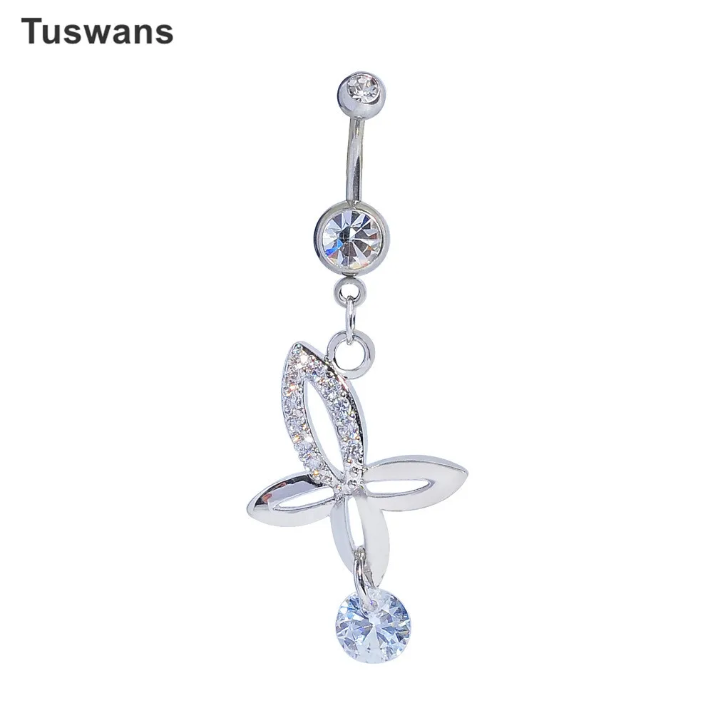 Fashion White Color Four leaf Flower Surgical Steel Navel Piercing Plant Sexy Belly Piercing Hot