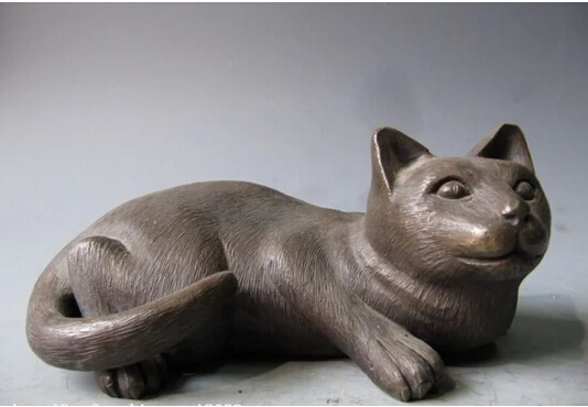 

B0601 503China Pure Royal Palace Bronze Copper Feng Shui lovely Cat Feline Figurine statue