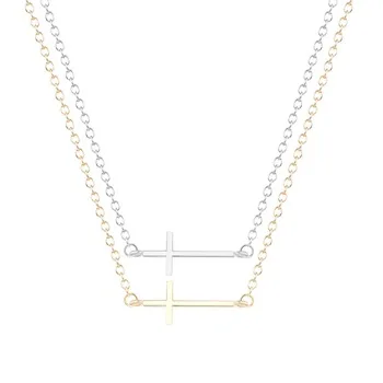 Christian Sideways Cross Necklaces Gold Stering Silver Jewelry Charm Pendant Necklace Women Fashion Jewelry Accessories