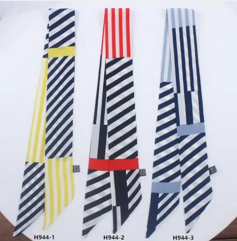 

Stripe Plaid Scarf Hair Handkerchief for Women Head Bandage Silk-like Cachecol Female Bag Decoration 5*90cm