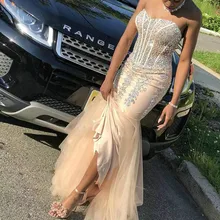 Новое поступление модное вечернее платье Милая с открытыми плечами сексуальные платья с открытой спиной Длинные платье для выпускного вечера тюль роскошное вечернее платье, расшитое бисером