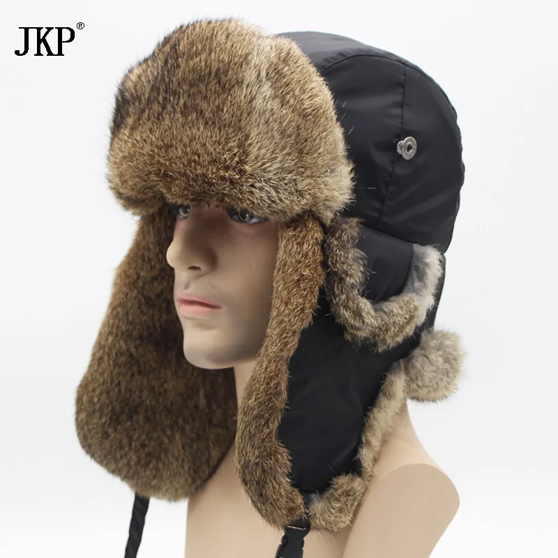 Мужская зимняя теплая шапка бомбер из кроличьего меха|ushanka russian|trapper hatcap ear flaps |