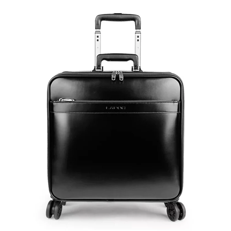 Модный бренд, багаж из натуральной кожи на колёсиках, бизнес-Дорожный чемодан, Спиннер, переноска на колесиках высокого качества, чехол 1" 20" дюймов - Цвет: Black