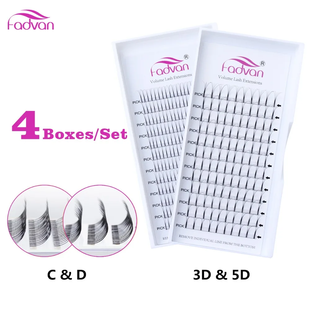 

4 Case/set Individual Cluster Lashes Wide Fans Premade Russian Volume 3D 5D Pre Fanned Eyelash Extensions Fans Lashes FADVAN