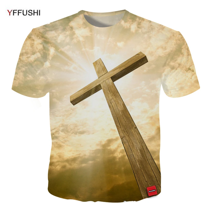 

YFFUSHI 2018 Male 3D T-Shirts Fashion Cross 3D Print Hip Hop Festval t-shirt O-Neck Loose Easter Tops Tees Plus Size 5XL