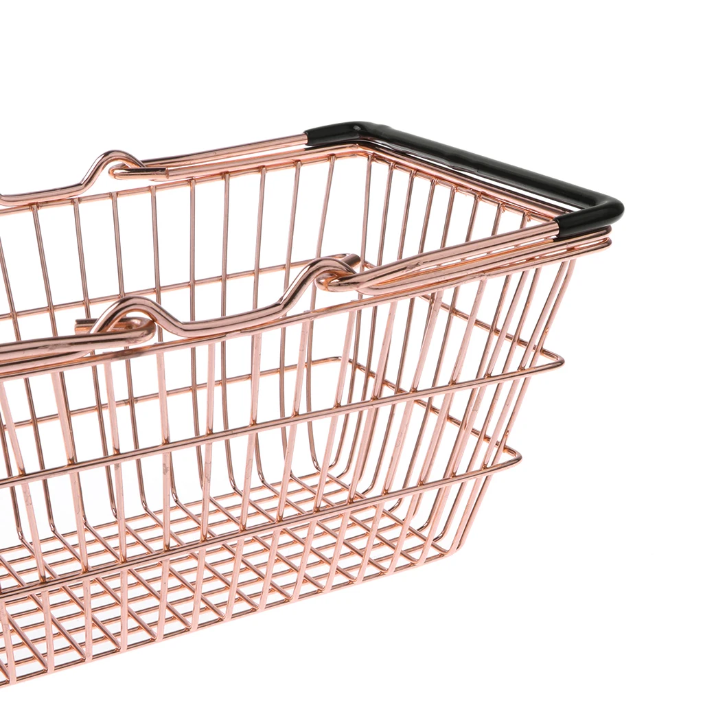 2pcs Kids Mini Metal Supermarket Shopping Basket For Kitchen Fruit Vegetable Food Grocery Storage Pretend Play Tools Toy Gifts