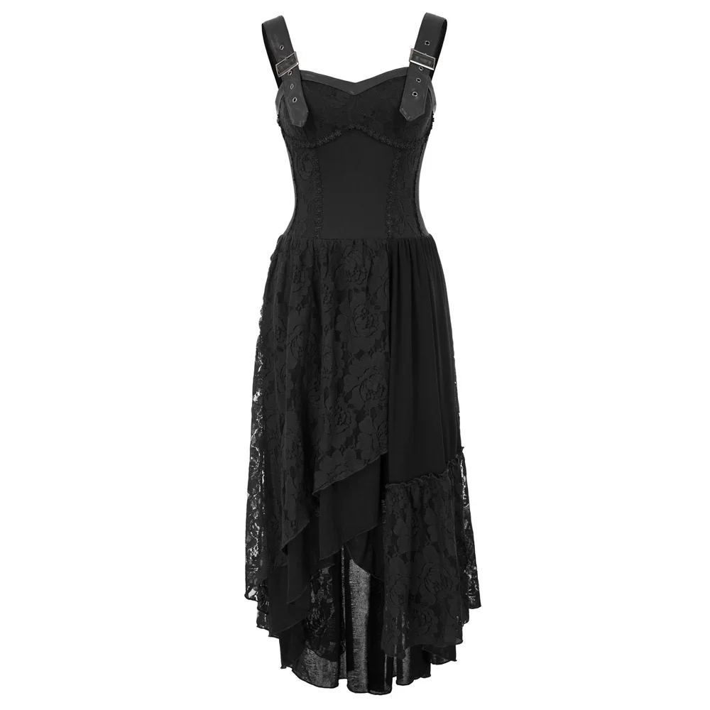 

Women Vintage Punk Dress Victorian Style Lace-up Irregular Hem Sleeveless 2018 Summer Sexy black Party Retro Lace Gothic Dresses