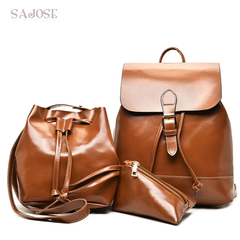 

Leather Women's Backpacks With Purses 3 Sets Fashion Vintage Brown Backpacks for Teenage Girls Women Shoulder Bag DropShipping
