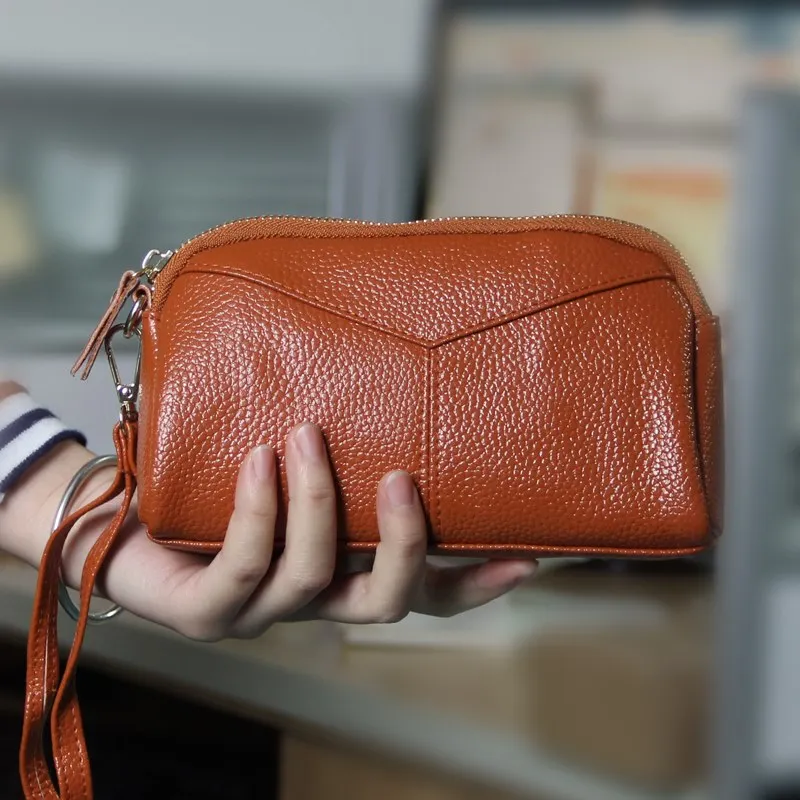 Роскошный длинный женский кошелек из натуральной кожи на молнии, мягкий клатч, сумочка, дамская модная сумочка для монет, Сумка с ремешками, большая ВМЕСТИТЕЛЬНОСТЬ - Цвет: Brown