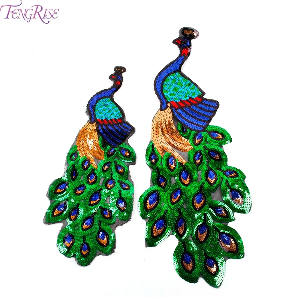 Buy Cheap FENGRISE Sequin Embroidery Peacock Patch Sewing On Fabric For Dress Cloth Motif Applique DIY Embroidered Patchwork Accessories