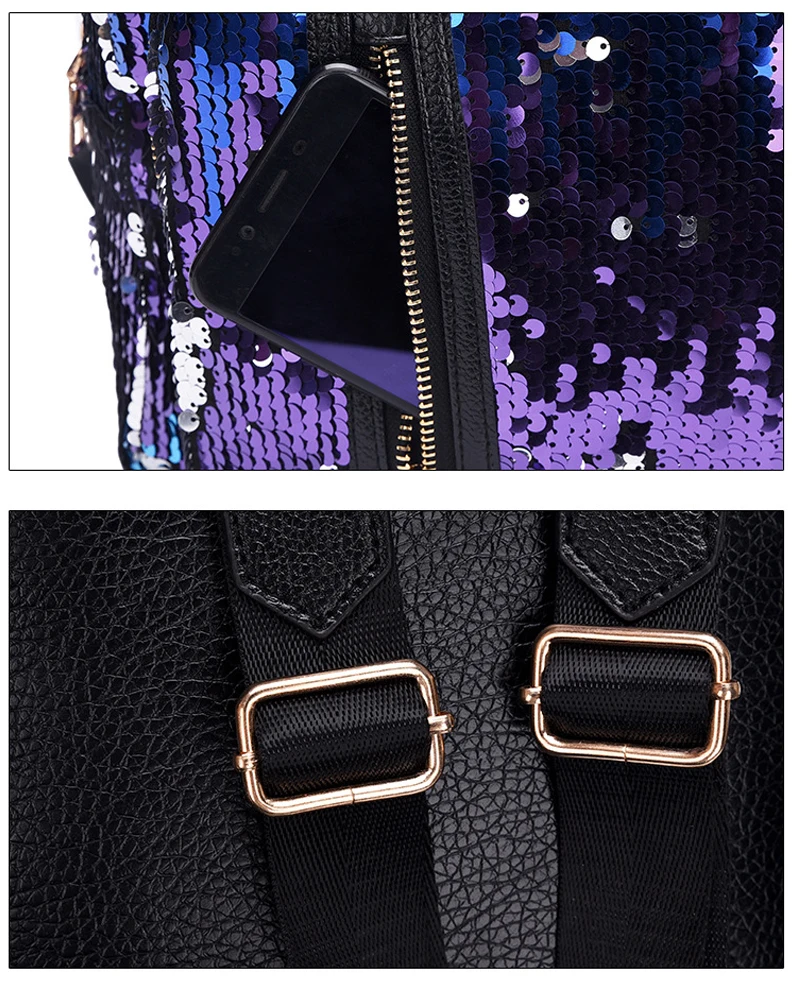 2pcs/set New Sequins Women Backpack for Teenage Girl Fashion Bling Rucksack Student School Bag with Pencil Case Clutch Mochilas