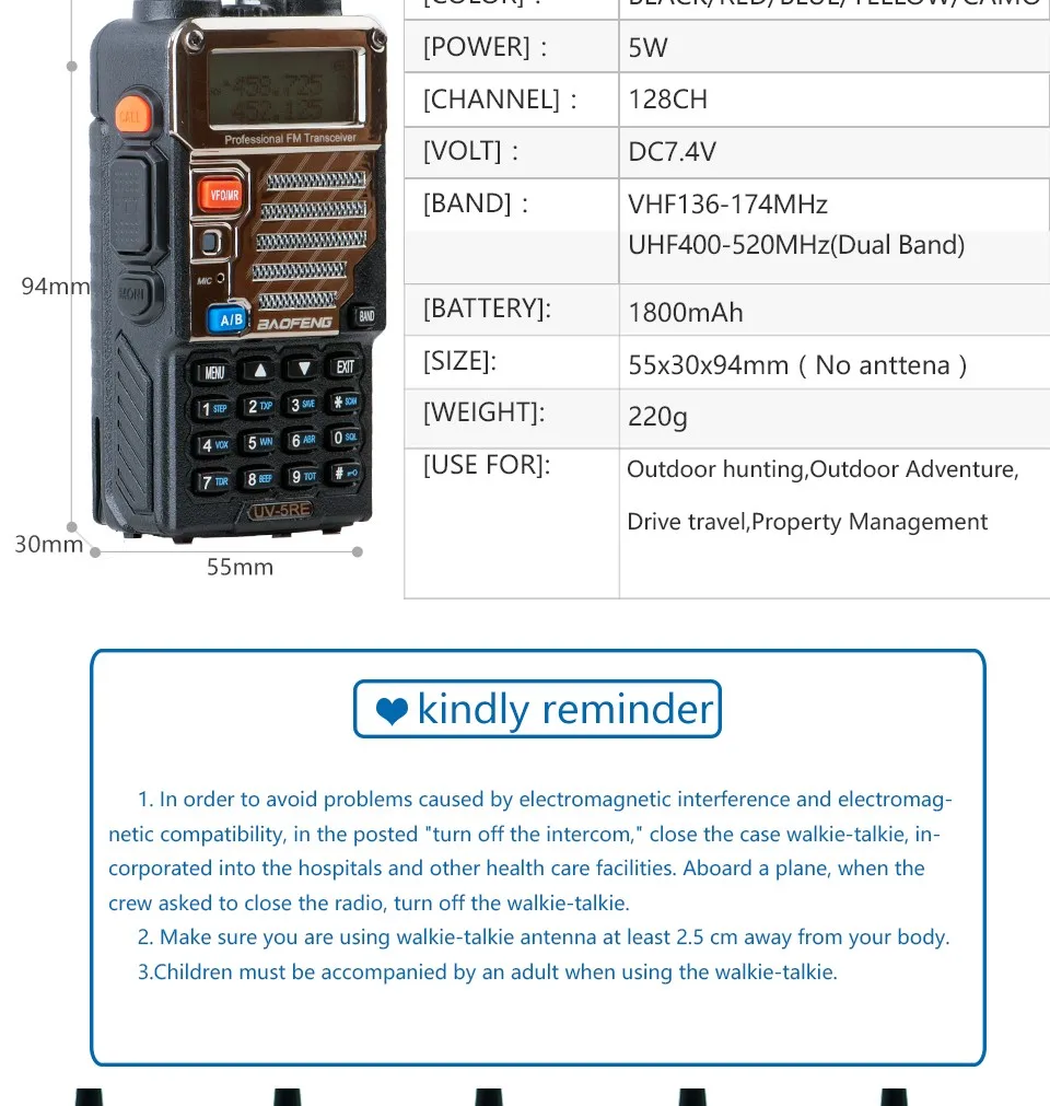 2 шт. Baofeng UV5RE рация UV5R обновленная версия UHF VHF Dual Watch CB радио VOX FM трансивер для охотничьего радио