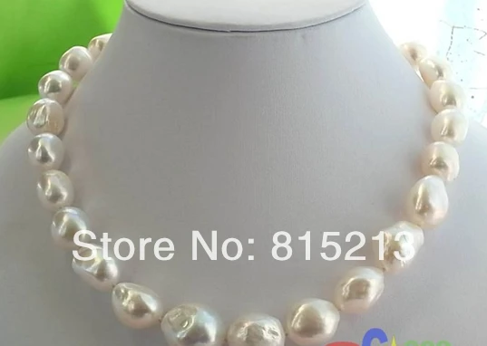 

ddh001337 HUGE 17" 18MM WHITE BAROQUE FRESHWATER PEARL NECKLACE SILVER