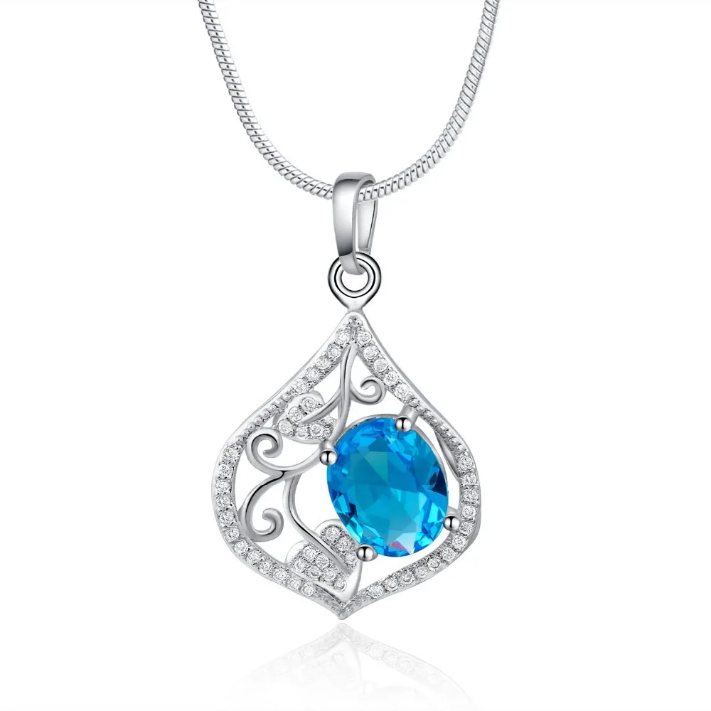 2015 New Arrival Blue Crystal Round Necklaces Pendants For Women CZ Zircon Jewelry E Shine Jewelry 