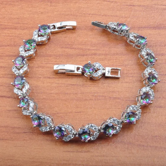 Новые радужные циркония 925 стерлингового серебра Ювелирные наборы для женщин серьги/кулон/ожерелье/кольца/браслет JS0582 - Окраска металла: Bracelet