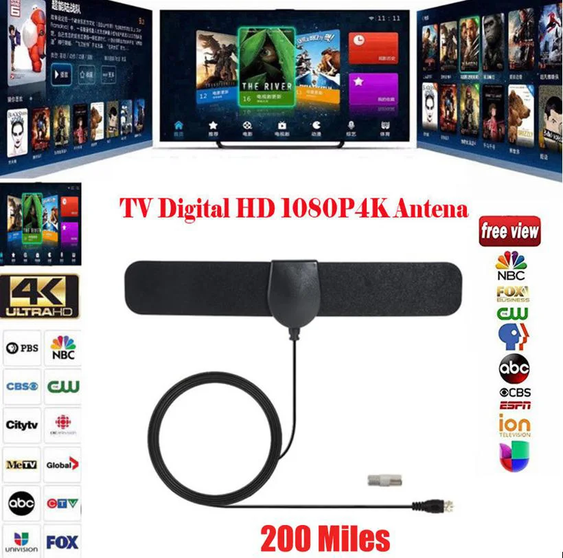 

1080P 4K Antenna Digital HDTV Amplified Mile Ultra Thin 350 Miles Range Indoor