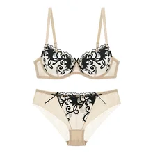 Transparent unterwäsche frauen set durchsichtig bh set sexy spitze dessous stickerei brasier 3/4 tasse aushöhlen büstenhalter höschen