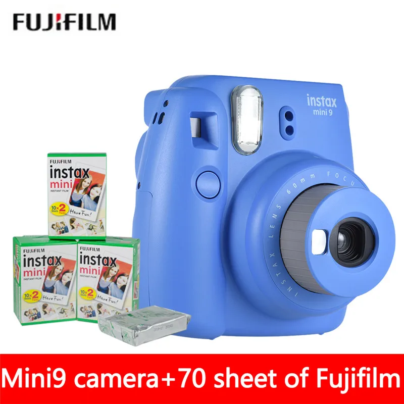 Новая 5 цветов Fujifilm Instax Mini 9 мгновенная фото камера+ 70 лист Fuji Instax Mini 8 белая пленка+ крупным планом объектив - Цвет: cobalt blue