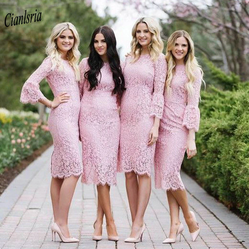 three quarter length bridesmaid dresses