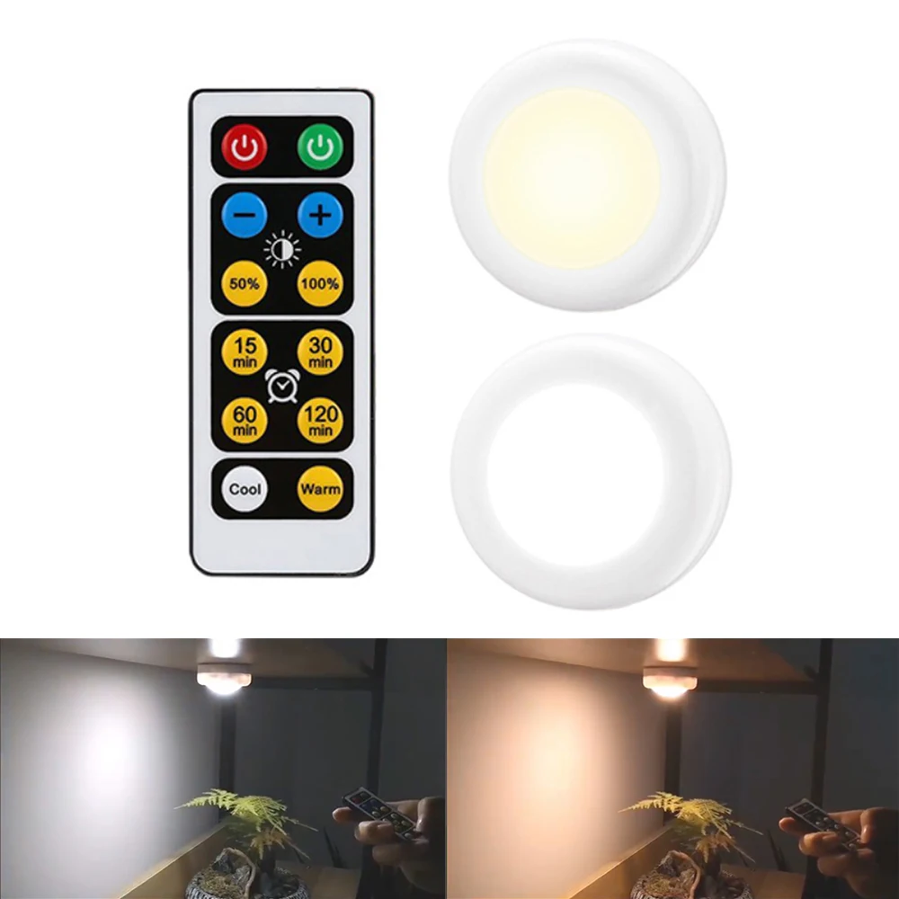 buy Wireless Dimmable Touch Sensor LED Under Kitchen Cabinets lights LED Puck Lights For Close Wardrobe Stair Hallway Night lamp